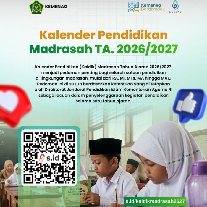 Kemenag Tetapkan Kalender Pendidikan Madrasah TA 2026/2027, Catat Tanggal-Tanggal Penting Kemenag Tetapkan Kalender Pendidikan Madrasah TA 2026/2027, Catat Tanggal-Tanggal Penting