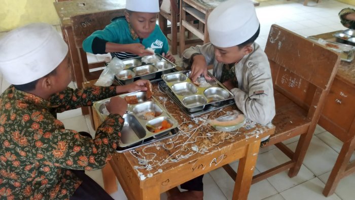 Siswa Siswi  MIN 1 Muaro Jambi Secara Khidmat Menyantap Program Makan Bergizi Gratis(Mbg)