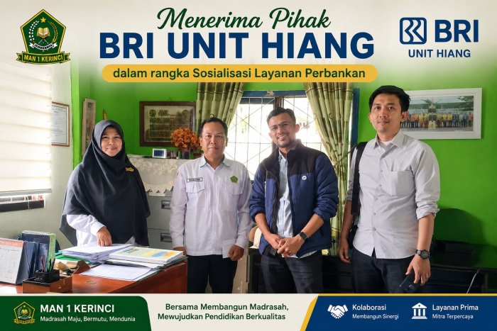 MAN 1 Kerinci Terima Kunjungan BRI Unit Hiang, Perkuat Literasi Keuangan dan Sinergi Layanan Perbankan MAN 1 Kerinci Terima Kunjungan BRI Unit Hiang, Perkuat Literasi Keuangan dan Sinergi Layanan Perbankan
