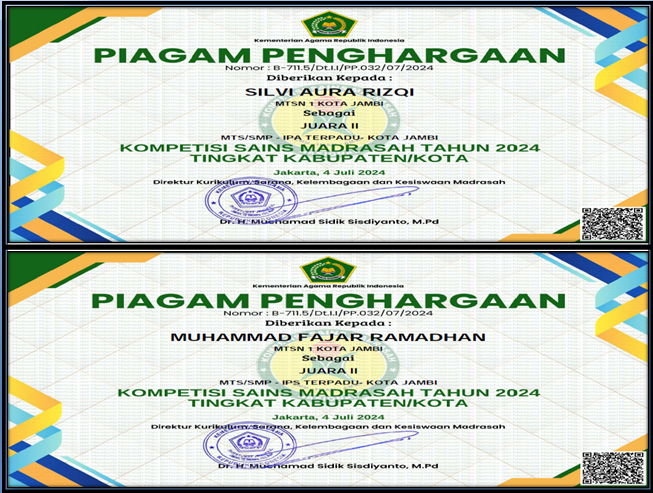 MTsN 1 Kota Jambi Meraih 2 Gelar Juara KSM Tingkat Kota Jambi