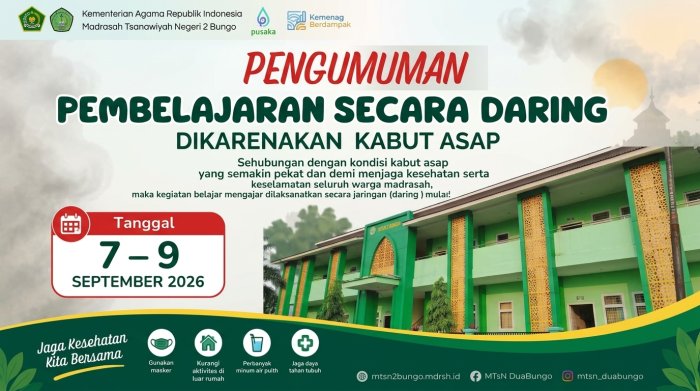 Dampak Kabut Asap, MTsN 2 Bungo Alihkan Kegiatan Belajar Mengajar ke Sistem Daring