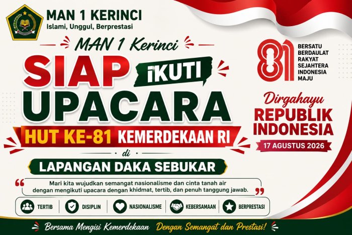 MAN 1 Kerinci Siap Ikuti Upacara HUT ke-81 Kemerdekaan RI di Lapangan DAKA Sebukar MAN 1 Kerinci Siap Ikuti Upacara HUT ke-81 Kemerdekaan RI di Lapangan DAKA Sebukar