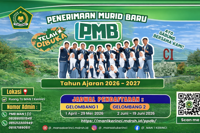 H-5 PMB 2026: MAN 1 Kerinci siap buka pendaftaran, saatnya tentukan masa depanmu H-5 PMB 2026: MAN 1 Kerinci siap buka pendaftaran, saatnya tentukan masa depanmu