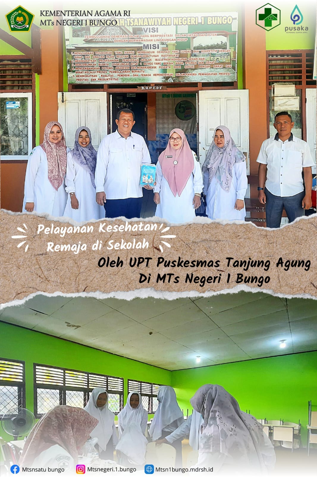 PENTINGNYA LAYANAN KESEHATAN REMAJA, MTsN 1 BUNGO SAMBUT BAIK KEDATANGAN TIM PUSKESMAS TANJUNG AGUNG PENTINGNYA LAYANAN KESEHATAN REMAJA, MTsN 1 BUNGO SAMBUT BAIK KEDATANGAN TIM PUSKESMAS TANJUNG AGUNG