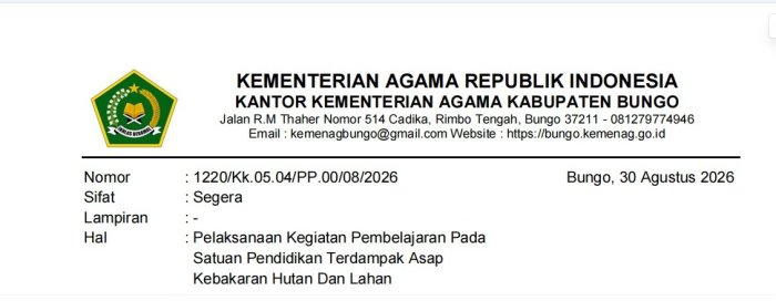 Kabut Asap Melanda Kabupaten Bungo, MAN 2 Bungo Perpanjang Belajar dari Rumah hingga 2 September 2026 Kabut Asap Melanda Kabupaten Bungo, MAN 2 Bungo Perpanjang Belajar dari Rumah hingga 2 September 2026